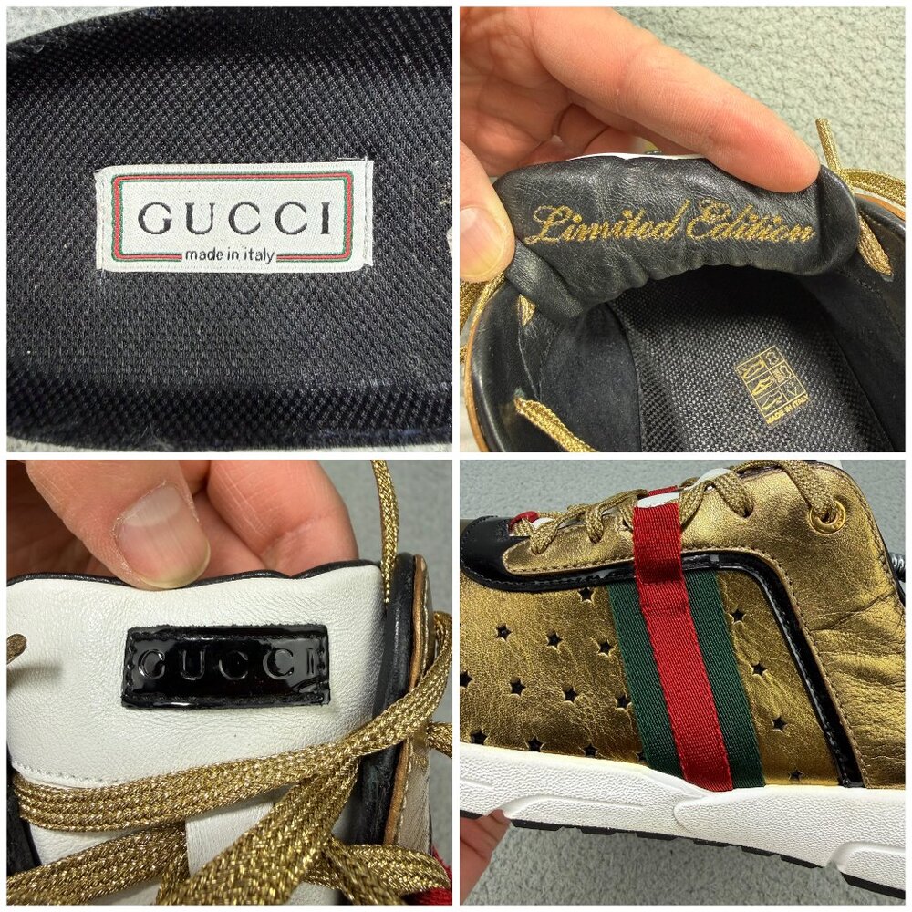 Gucci Mark Ronson Womens 10.5 / EU 40.5 Shoes Gold Icon Temporary Sneakers Italy - Picture 9 of 12
